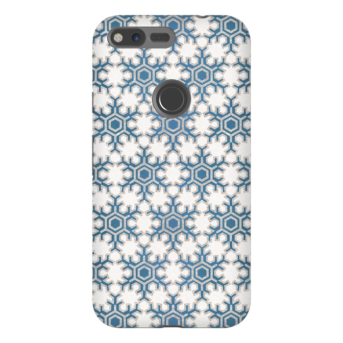 Pixel XL StrongFit Blue silver snowflakes christmas pattern by Oana 