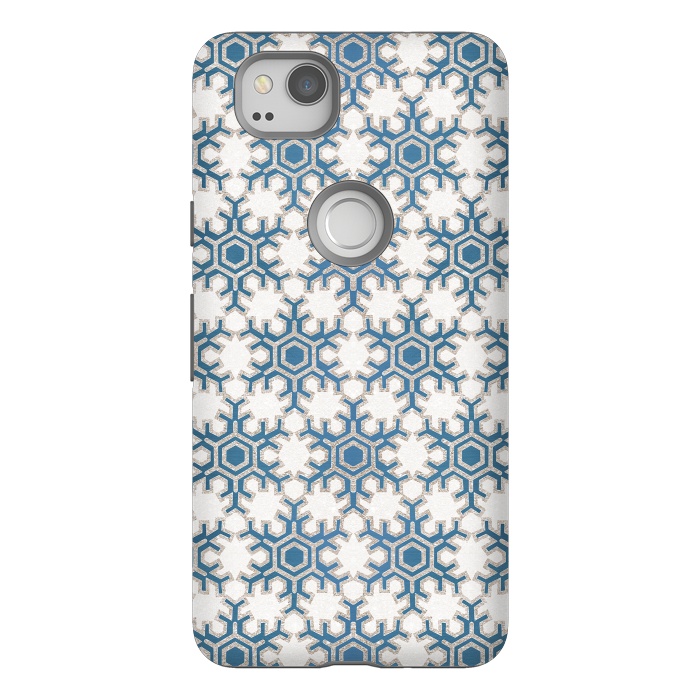 Pixel 2 StrongFit Blue silver snowflakes christmas pattern by Oana 