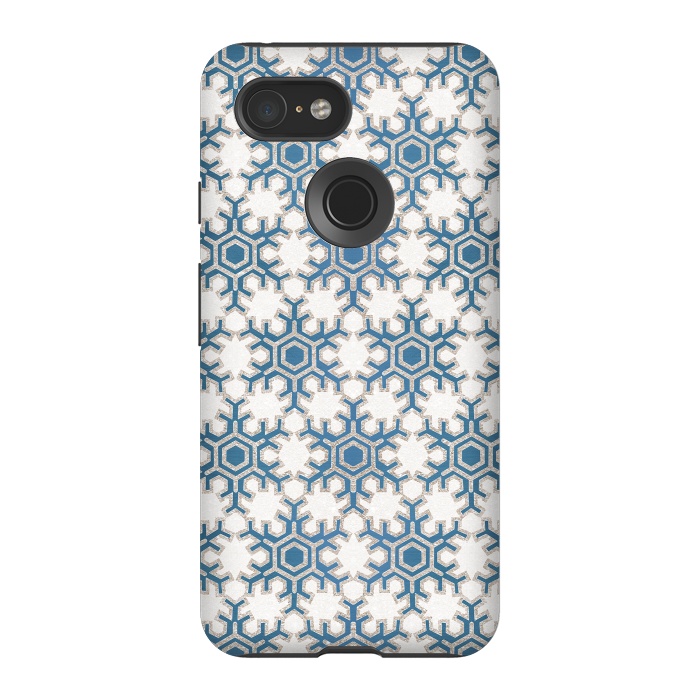 Pixel 3 StrongFit Blue silver snowflakes christmas pattern by Oana 