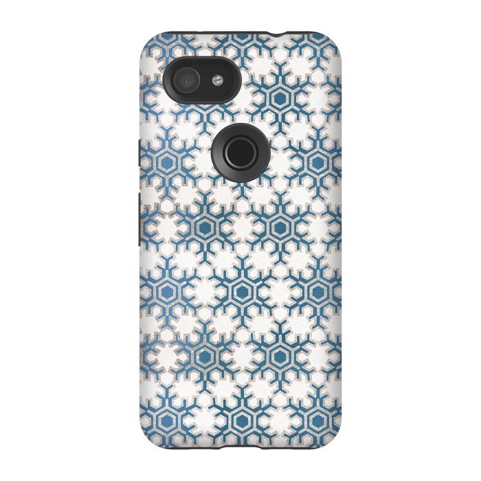 Pixel 3A StrongFit Blue silver snowflakes christmas pattern by Oana 