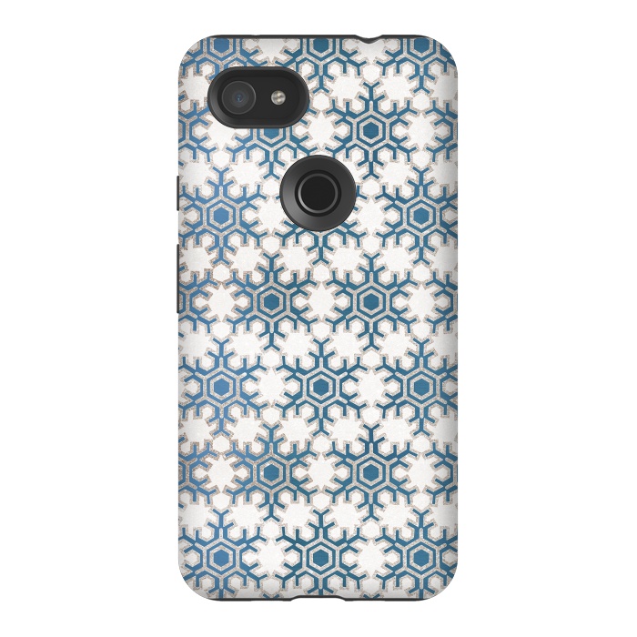 Pixel 3AXL StrongFit Blue silver snowflakes christmas pattern by Oana 