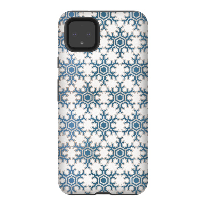 Pixel 4XL StrongFit Blue silver snowflakes christmas pattern by Oana 