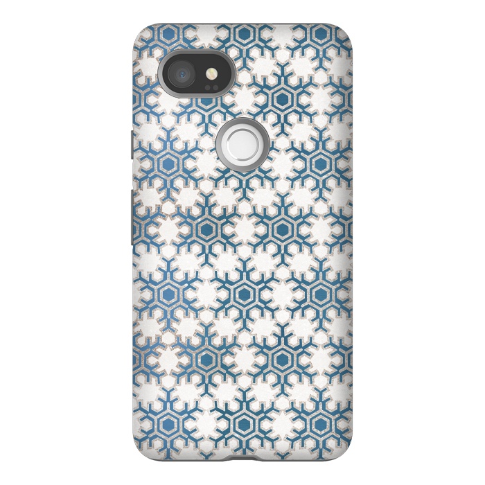 Pixel 2XL StrongFit Blue silver snowflakes christmas pattern by Oana 