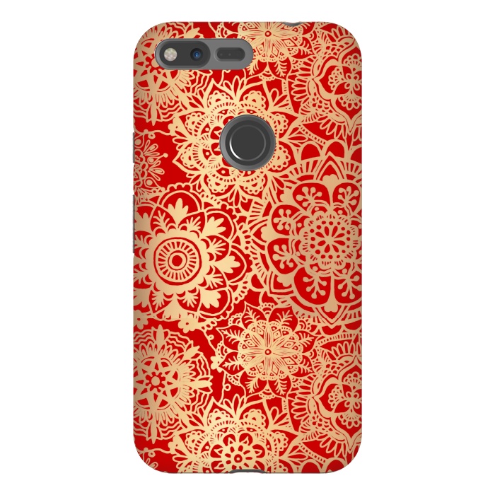 Pixel XL StrongFit Red and Gold Mandala Pattern by Julie Erin Designs