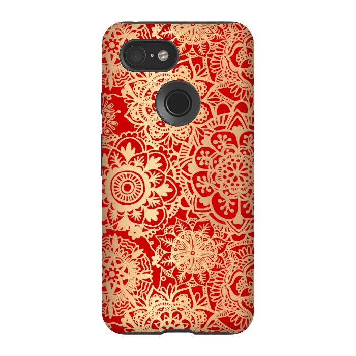 Pixel 3 StrongFit Red and Gold Mandala Pattern by Julie Erin Designs