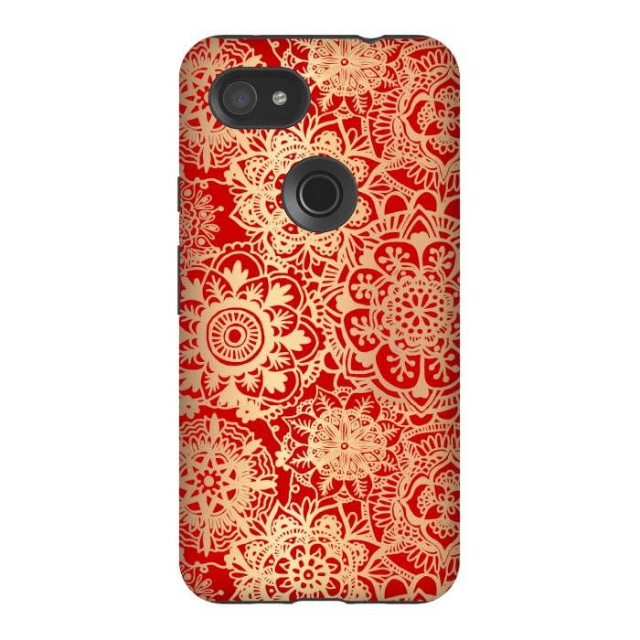 Pixel 3AXL StrongFit Red and Gold Mandala Pattern by Julie Erin Designs