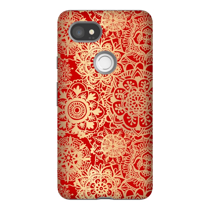 Pixel 2XL StrongFit Red and Gold Mandala Pattern by Julie Erin Designs