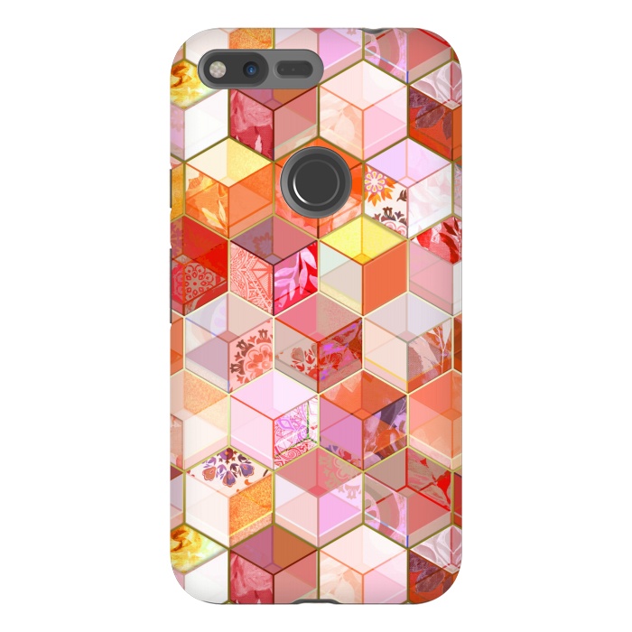 Pixel XL StrongFit Gold and Garnet Kaleidoscope Cubes by Micklyn Le Feuvre