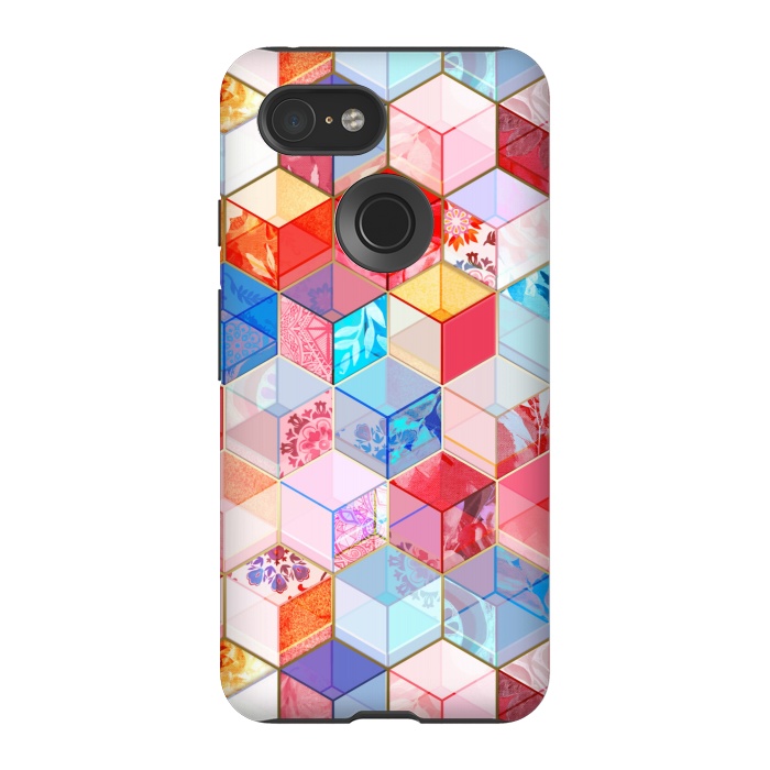 Pixel 3 StrongFit Ruby and Topaz Kaleidoscope Cubes by Micklyn Le Feuvre