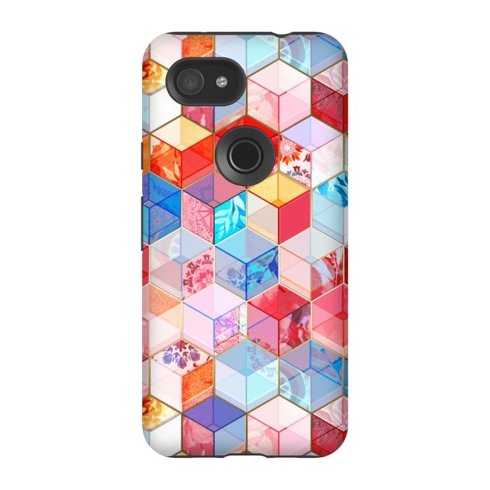 Pixel 3A StrongFit Ruby and Topaz Kaleidoscope Cubes by Micklyn Le Feuvre