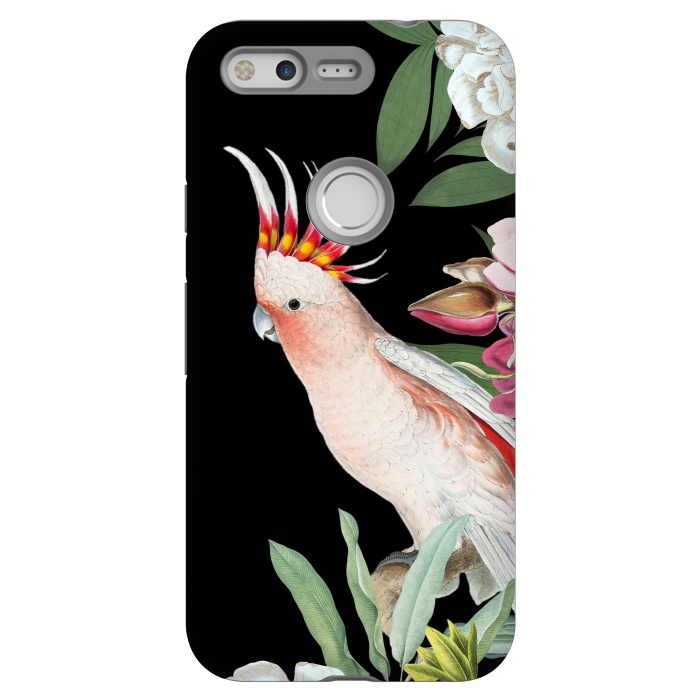 Pixel StrongFit Vintage Pink Cockatoo with Tropical Flowers by  Utart