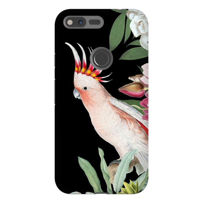 Pixel XL StrongFit Vintage Pink Cockatoo with Tropical Flowers by  Utart
