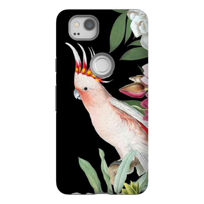 Pixel 2 StrongFit Vintage Pink Cockatoo with Tropical Flowers by  Utart