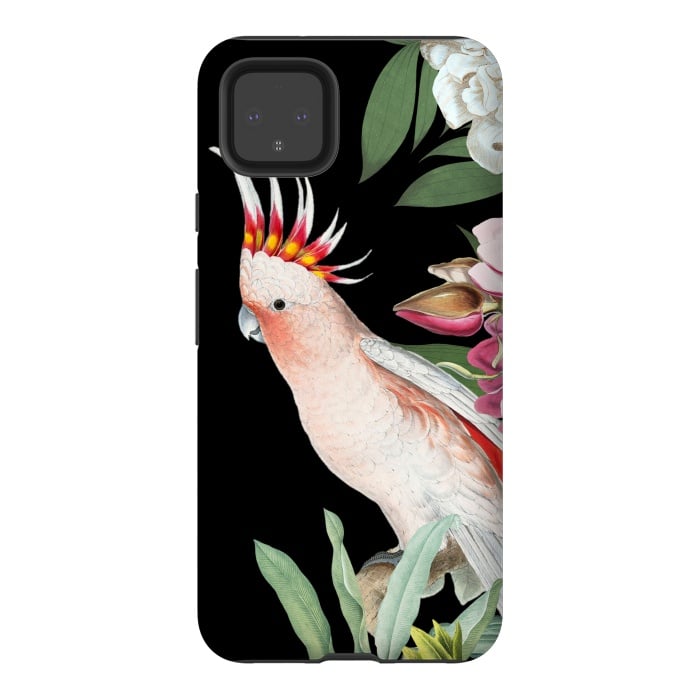 Pixel 4XL StrongFit Vintage Pink Cockatoo with Tropical Flowers by  Utart