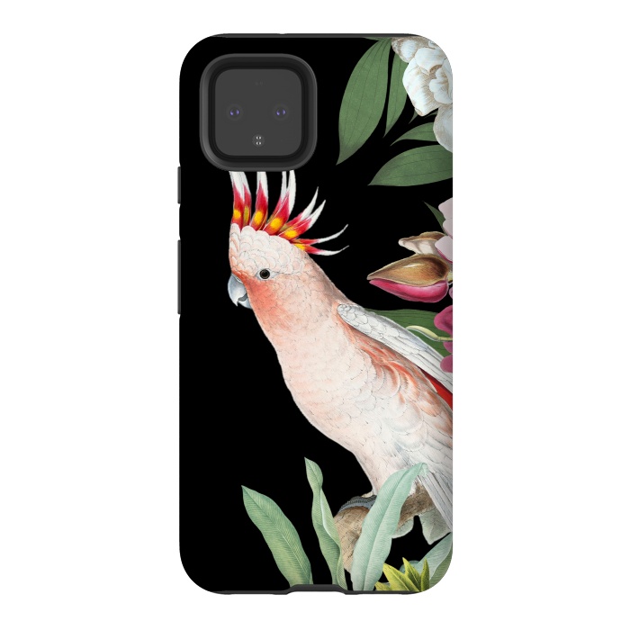 Pixel 4 StrongFit Vintage Pink Cockatoo with Tropical Flowers by  Utart