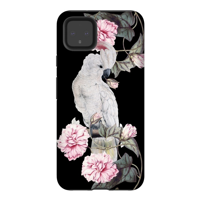 Pixel 4XL StrongFit Nostalgic White Cockatoo With Pink Flowers by  Utart