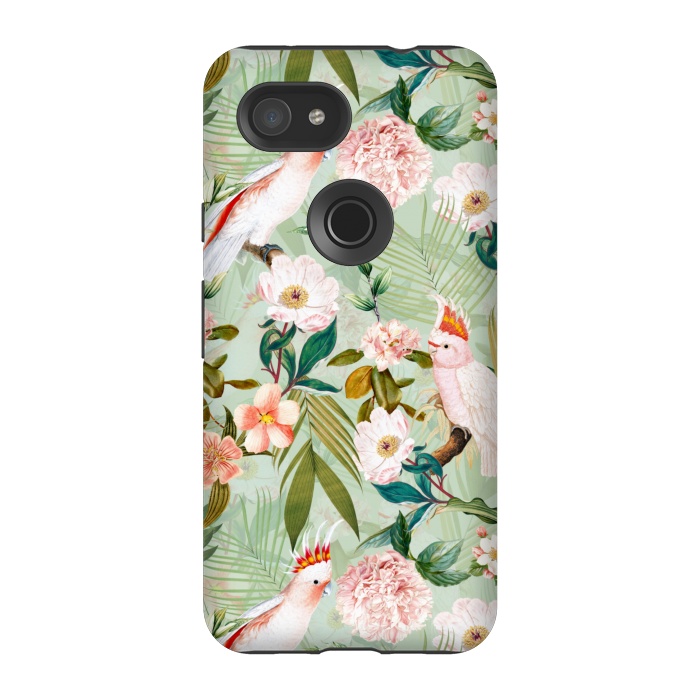 Pixel 3A StrongFit Vintage Cockatoos Flowers Jungle by  Utart