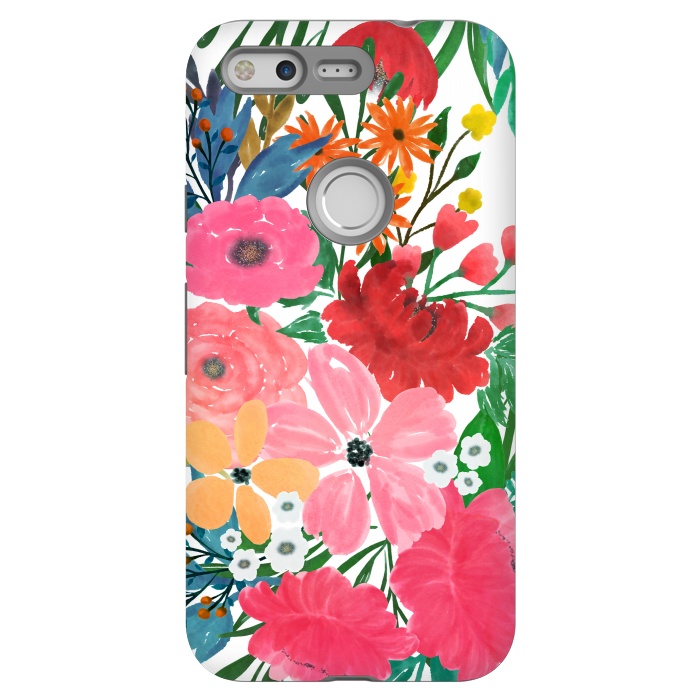 Pixel StrongFit Trendy Pink watercolor Floral Bouquet White Design by InovArts