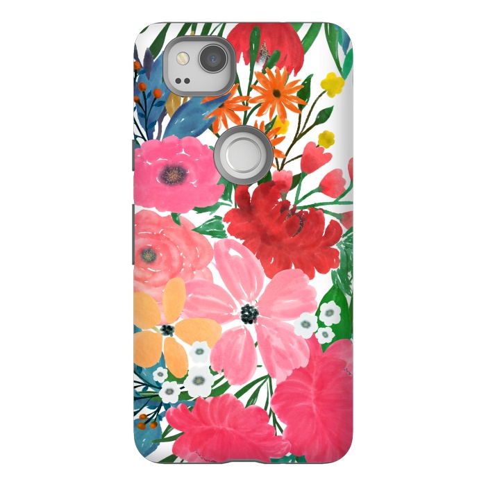 Pixel 2 StrongFit Trendy Pink watercolor Floral Bouquet White Design by InovArts