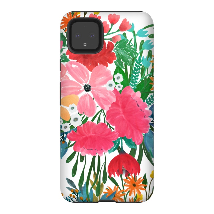Pixel 4XL StrongFit Trendy Pink watercolor Floral Bouquet White Design by InovArts