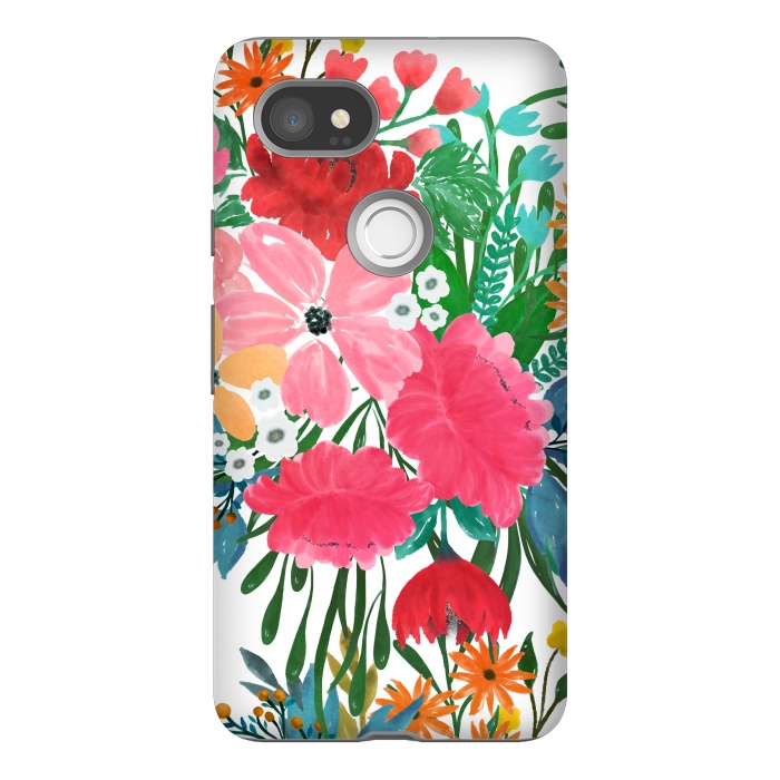 Pixel 2XL StrongFit Trendy Pink watercolor Floral Bouquet White Design by InovArts