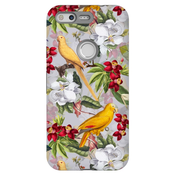 Pixel StrongFit Antique Yellow Parrots in Flower Jungle by  Utart
