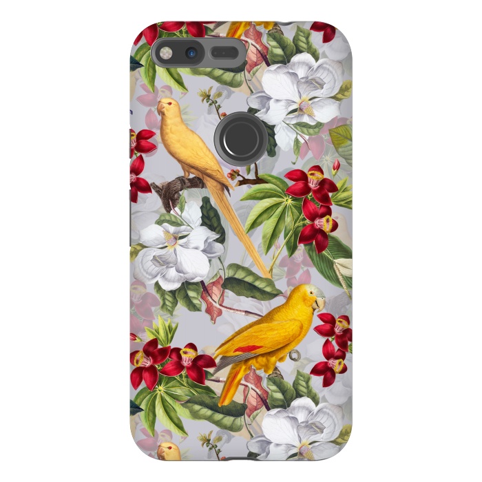Pixel XL StrongFit Antique Yellow Parrots in Flower Jungle by  Utart