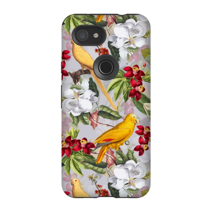 Pixel 3A StrongFit Antique Yellow Parrots in Flower Jungle by  Utart