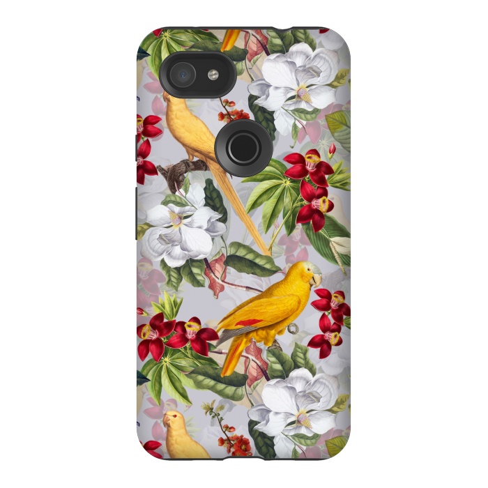 Pixel 3AXL StrongFit Antique Yellow Parrots in Flower Jungle by  Utart