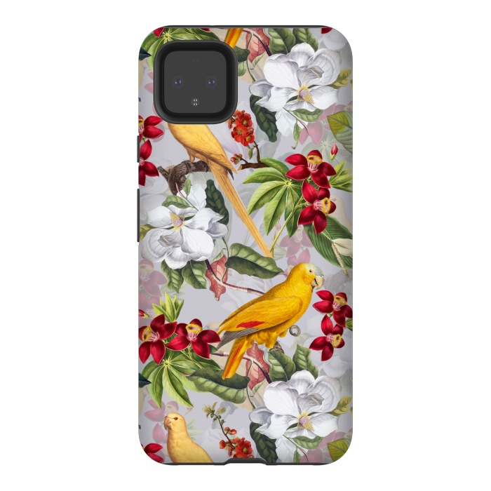 Pixel 4XL StrongFit Antique Yellow Parrots in Flower Jungle by  Utart