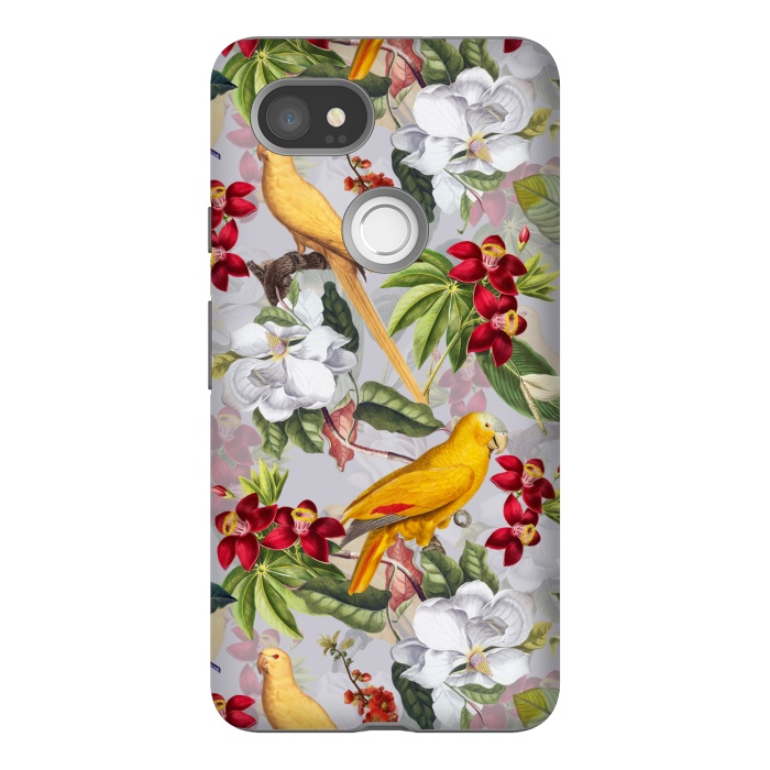 Pixel 2XL StrongFit Antique Yellow Parrots in Flower Jungle by  Utart