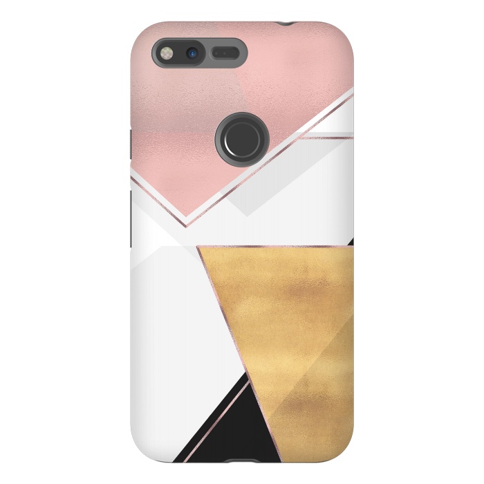 Pixel XL StrongFit Stylish Gold and Rose Pink Geometric Abstract Design by InovArts