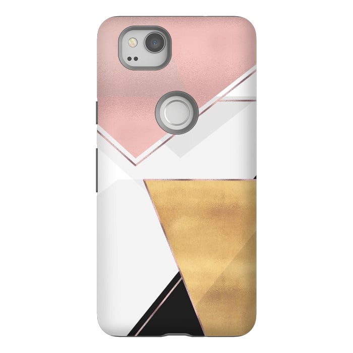 Pixel 2 StrongFit Stylish Gold and Rose Pink Geometric Abstract Design by InovArts
