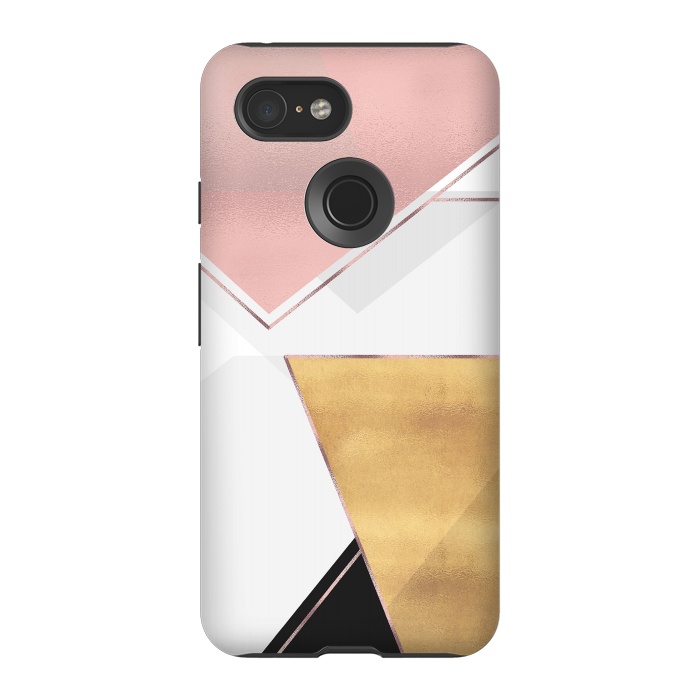 Pixel 3 StrongFit Stylish Gold and Rose Pink Geometric Abstract Design by InovArts
