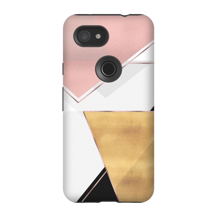 Pixel 3A StrongFit Stylish Gold and Rose Pink Geometric Abstract Design by InovArts