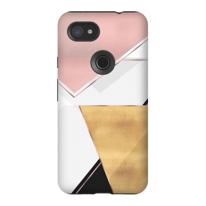 Pixel 3AXL StrongFit Stylish Gold and Rose Pink Geometric Abstract Design by InovArts