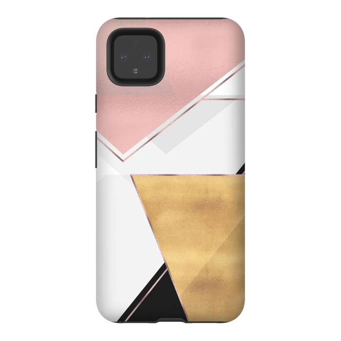 Pixel 4XL StrongFit Stylish Gold and Rose Pink Geometric Abstract Design by InovArts