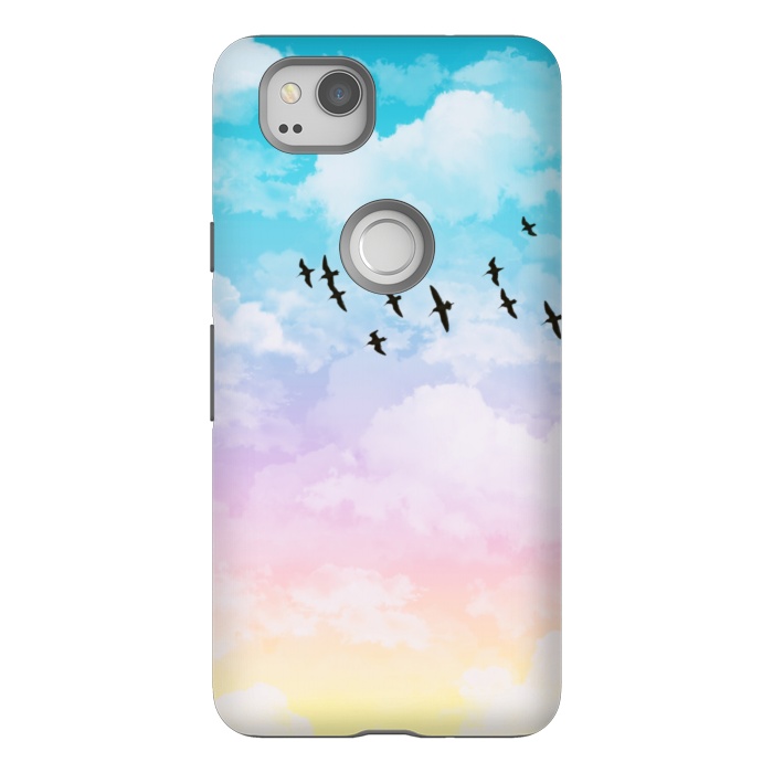 Pixel 2 StrongFit Pastel Clouds with Birds by Julie Erin Designs