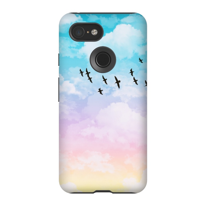 Pixel 3 StrongFit Pastel Clouds with Birds by Julie Erin Designs