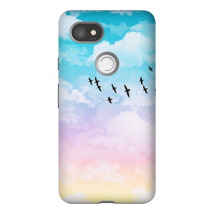 Pixel 2XL StrongFit Pastel Clouds with Birds by Julie Erin Designs