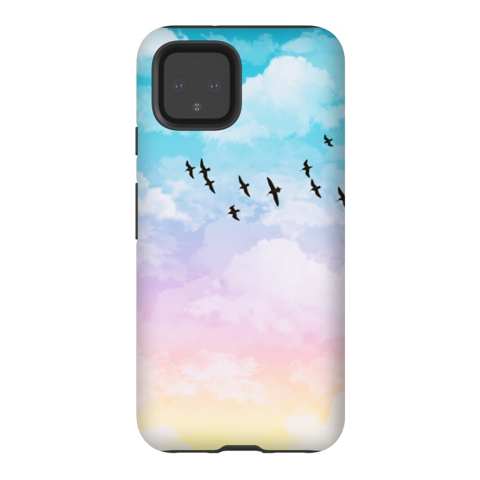 Pixel 4 StrongFit Pastel Clouds with Birds by Julie Erin Designs