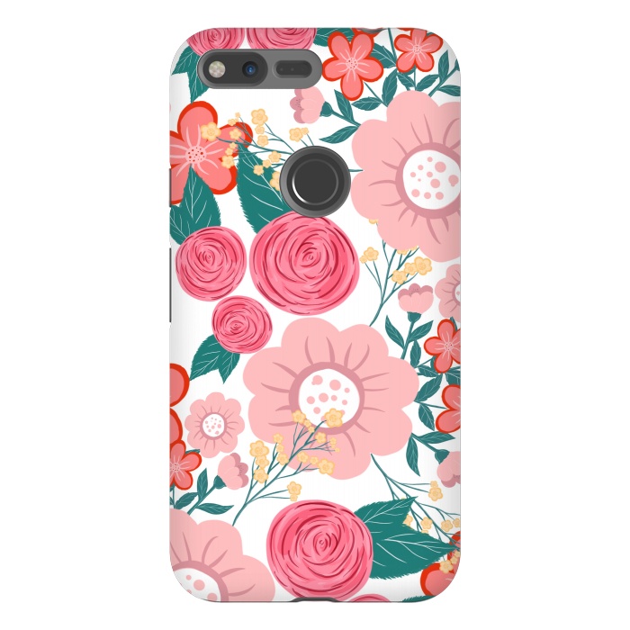 Pixel XL StrongFit Cute girly pink Hand Drawn Flowers design by InovArts