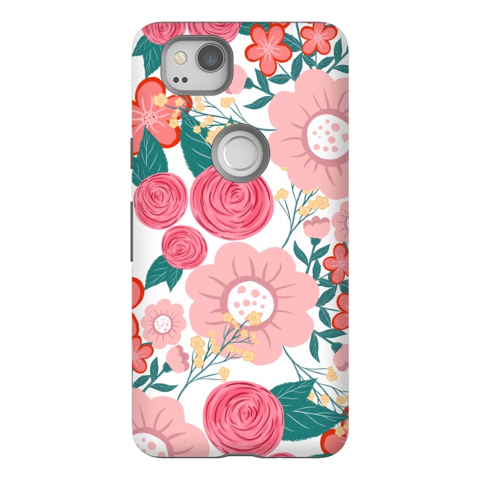 Pixel 2 StrongFit Cute girly pink Hand Drawn Flowers design by InovArts