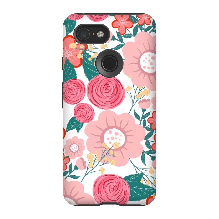Pixel 3 StrongFit Cute girly pink Hand Drawn Flowers design by InovArts