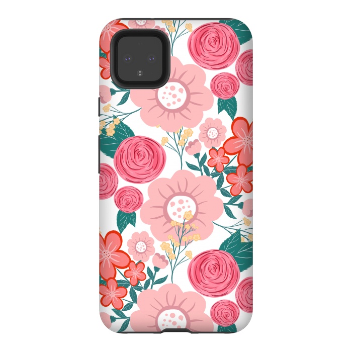 Pixel 4XL StrongFit Cute girly pink Hand Drawn Flowers design by InovArts