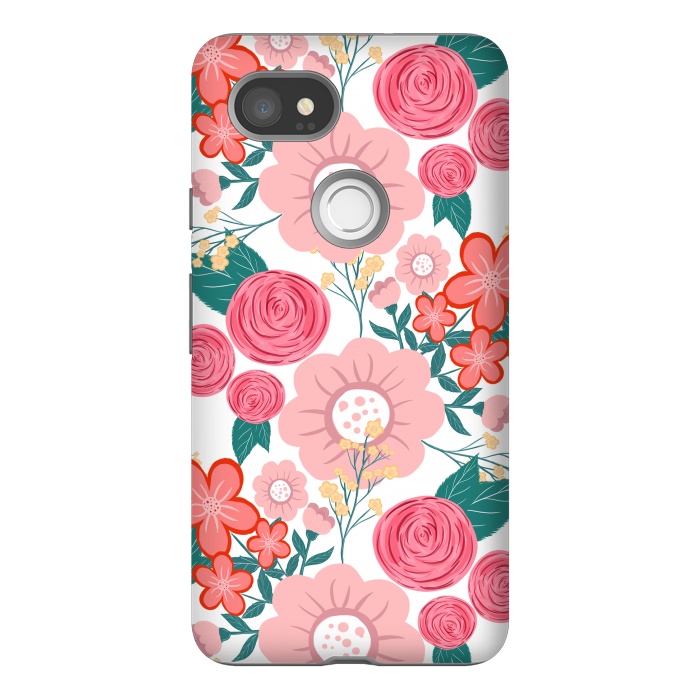 Pixel 2XL StrongFit Cute girly pink Hand Drawn Flowers design by InovArts
