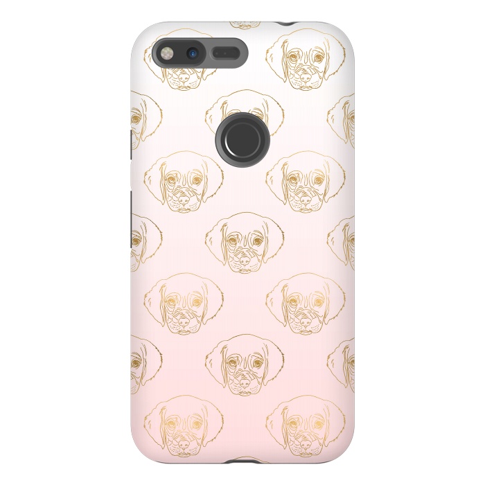 Pixel XL StrongFit Girly Gold Puppy Dog White Pink Gradient Pattern by InovArts