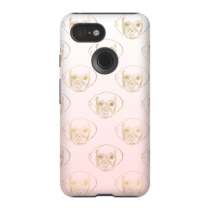 Pixel 3 StrongFit Girly Gold Puppy Dog White Pink Gradient Pattern by InovArts