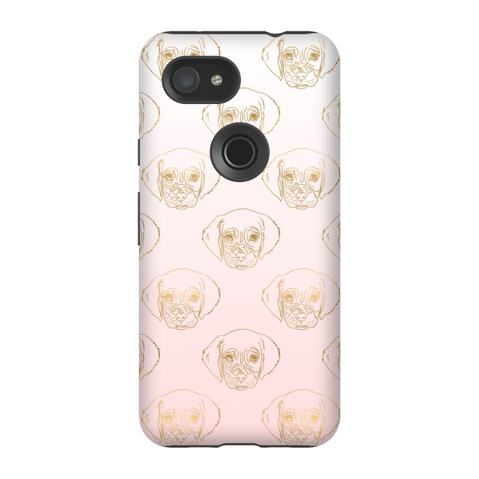Pixel 3A StrongFit Girly Gold Puppy Dog White Pink Gradient Pattern by InovArts