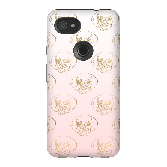 Pixel 3AXL StrongFit Girly Gold Puppy Dog White Pink Gradient Pattern by InovArts
